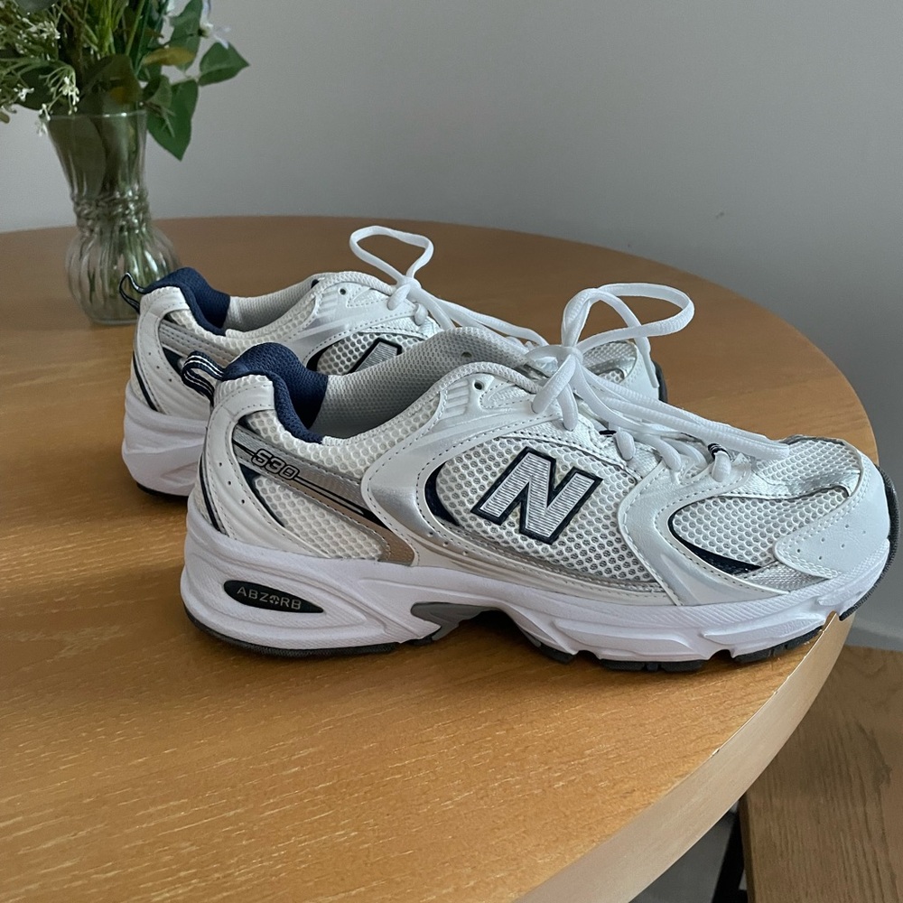 New Balance White and Navy 530 Shoes